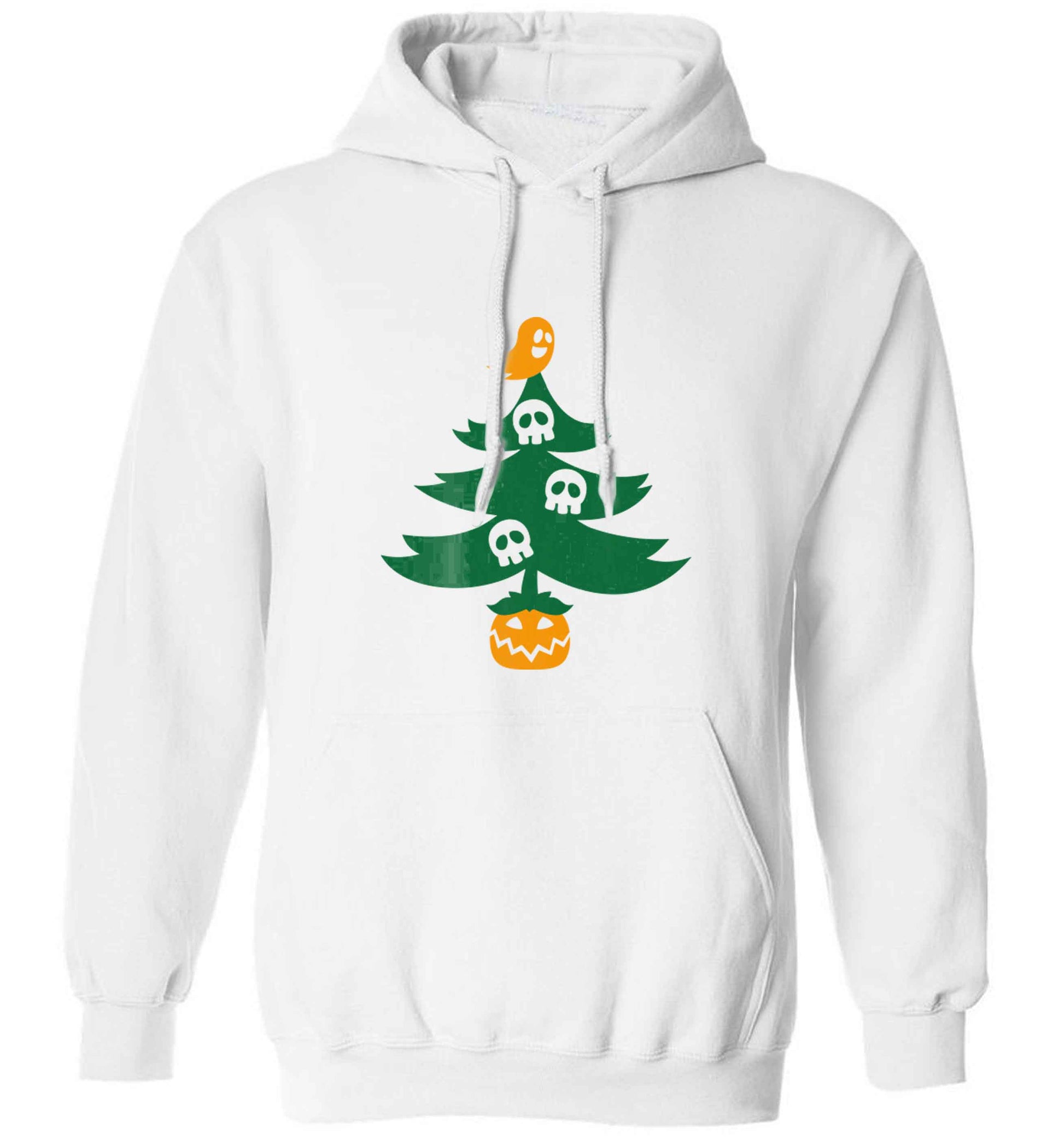 Halloween Christmas tree adults unisex white hoodie 2XL