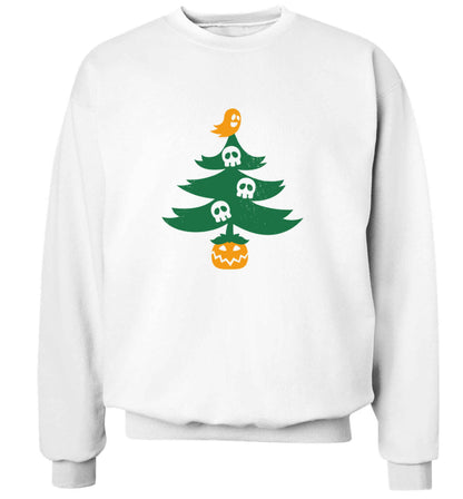 Halloween Christmas tree adult's unisex white sweater 2XL