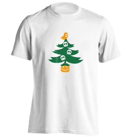 Halloween Christmas tree adults unisex white Tshirt 2XL