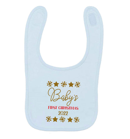 Baby's first Christmas pale blue baby bib