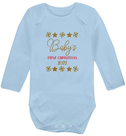 Baby's first Christmas baby vest long sleeved pale blue 6-12 months