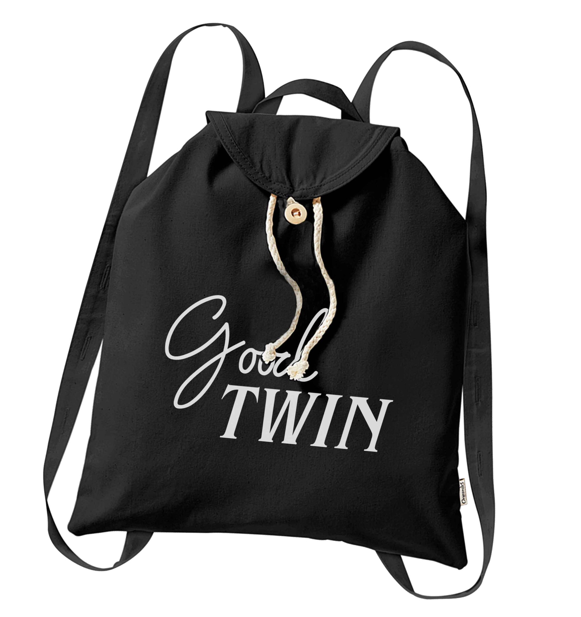 Good twin organic cotton backpack tote with wooden buttons in black