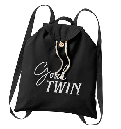 Good twin organic cotton backpack tote with wooden buttons in black