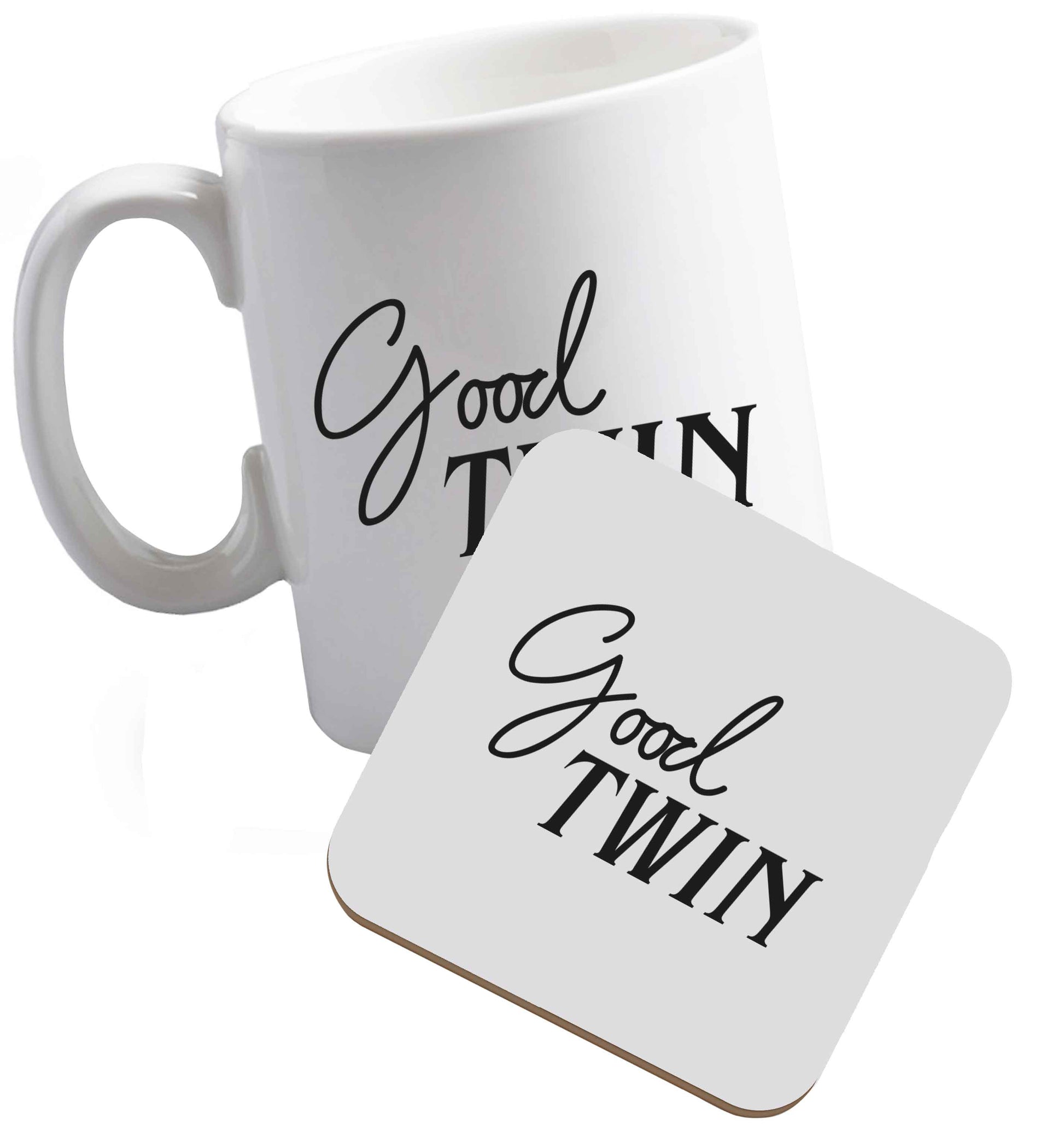 10 oz Good twin ceramic mug and coaster set right handed