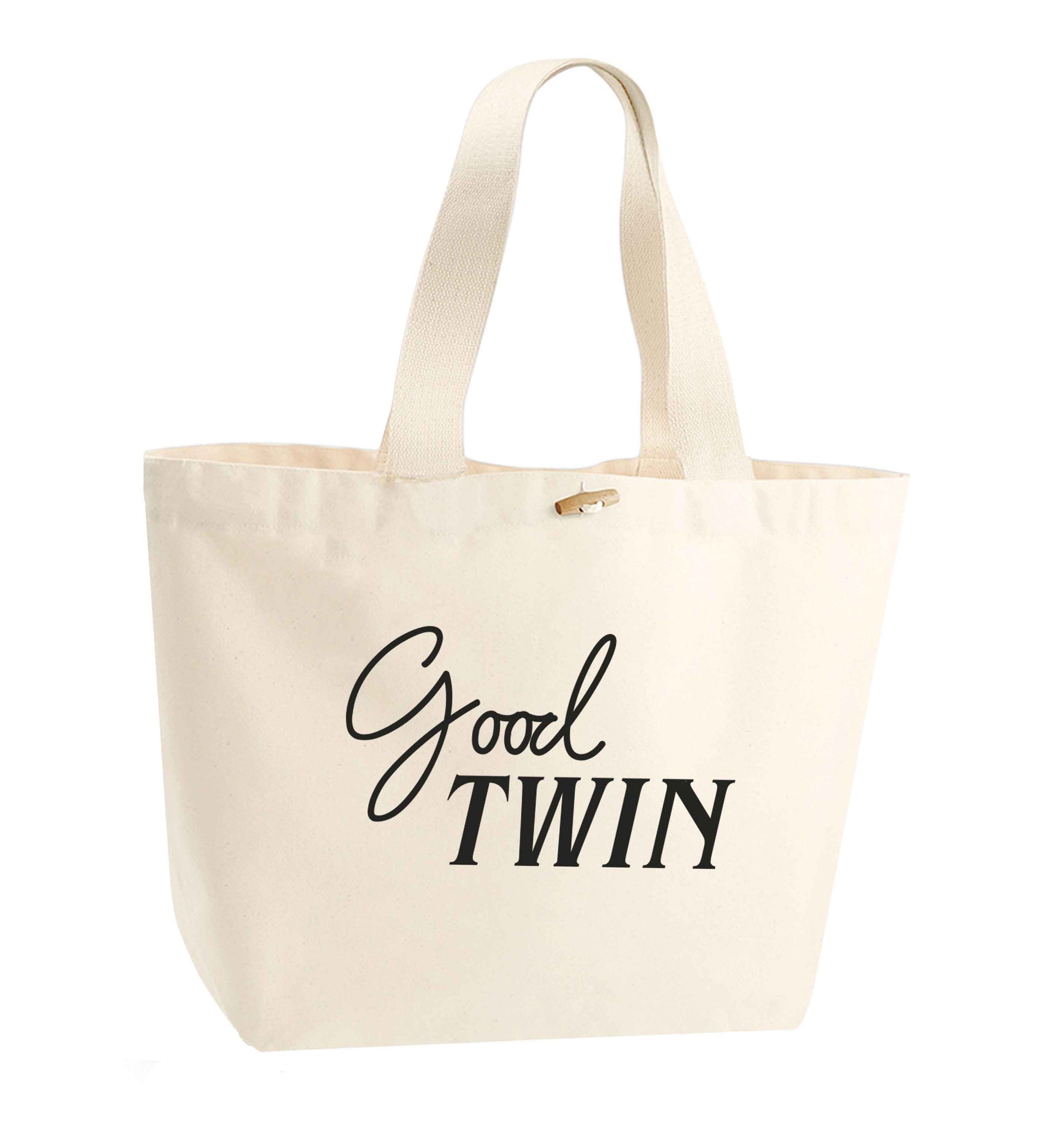 Good twin organic cotton premium tote bag with wooden toggle in natural