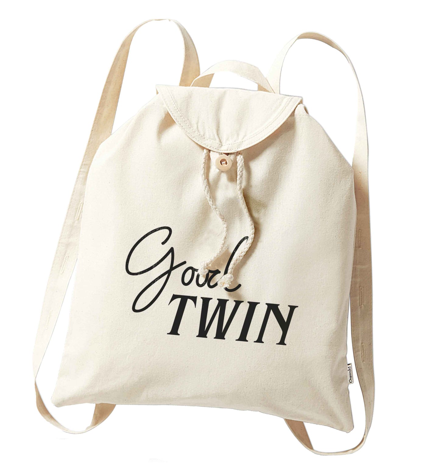 Good twin organic cotton backpack tote with wooden buttons in natural