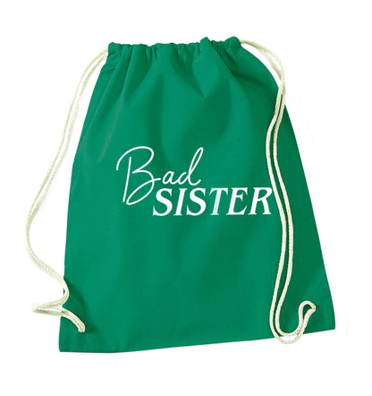 Bad sister green drawstring bag