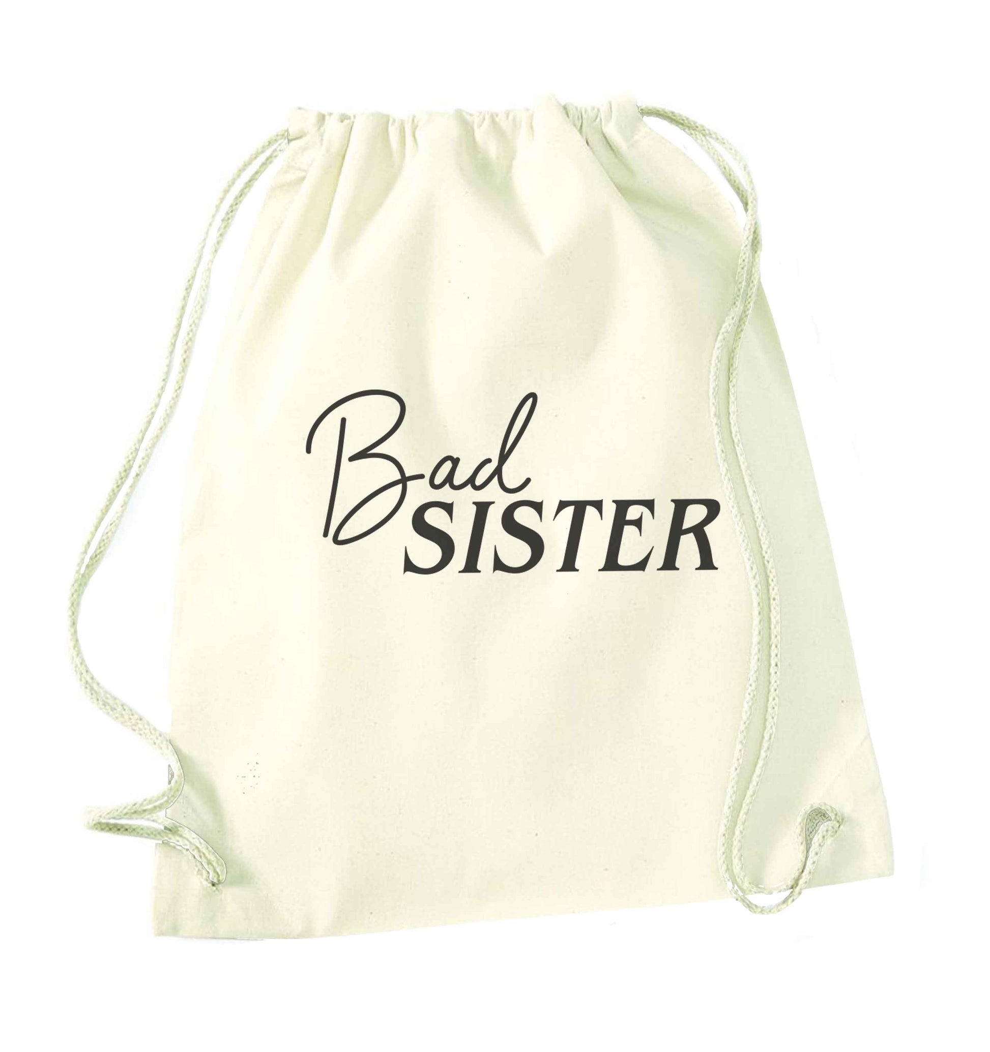 Bad sister natural drawstring bag