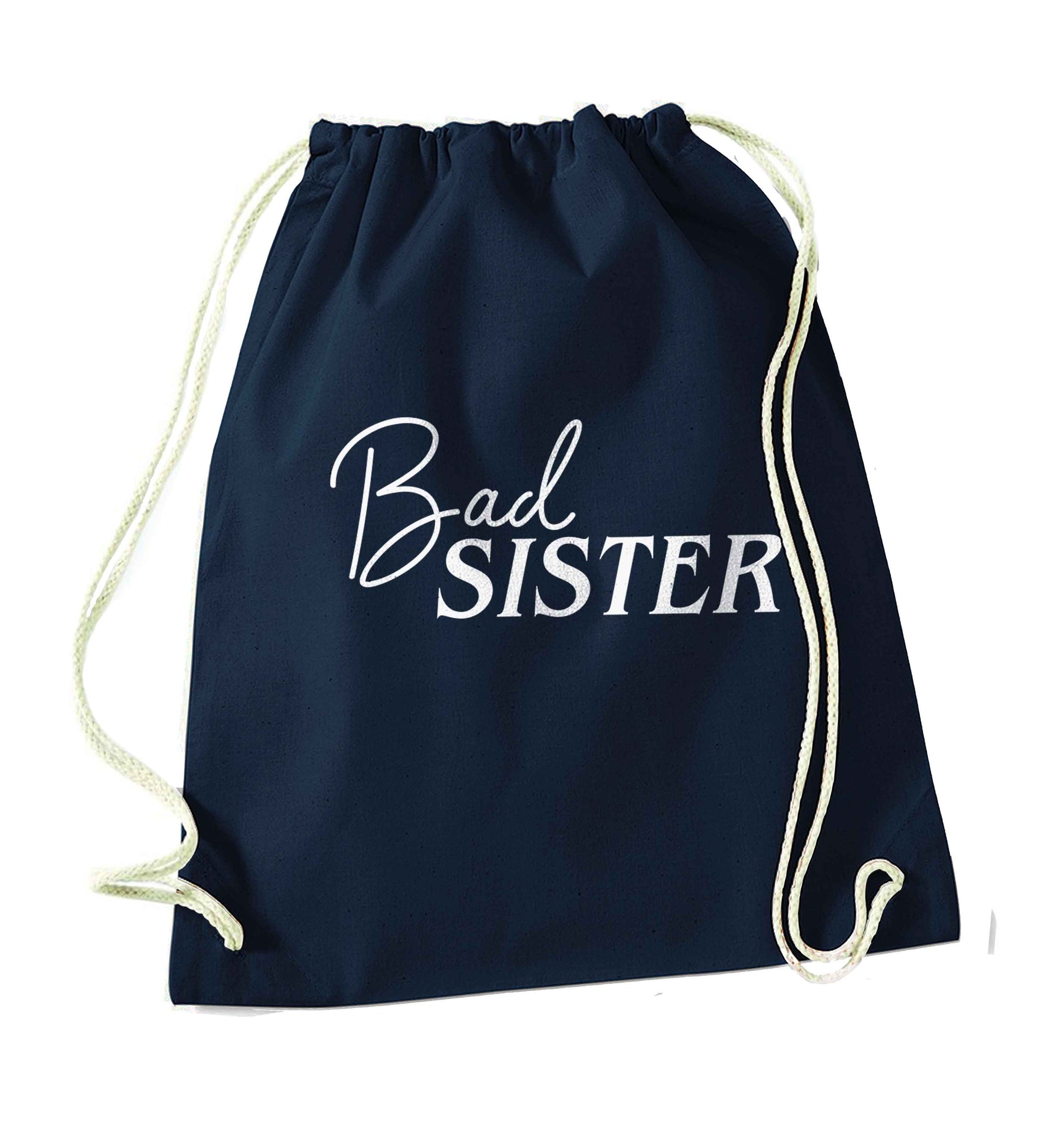Bad sister navy drawstring bag