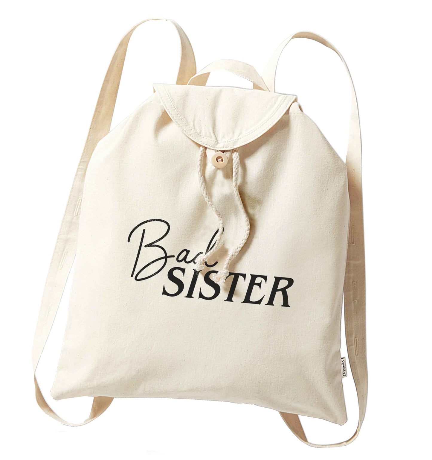Bad sister organic cotton backpack tote with wooden buttons in natural