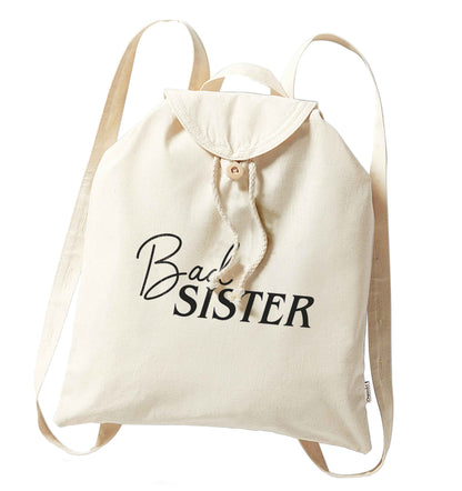 Bad sister organic cotton backpack tote with wooden buttons in natural