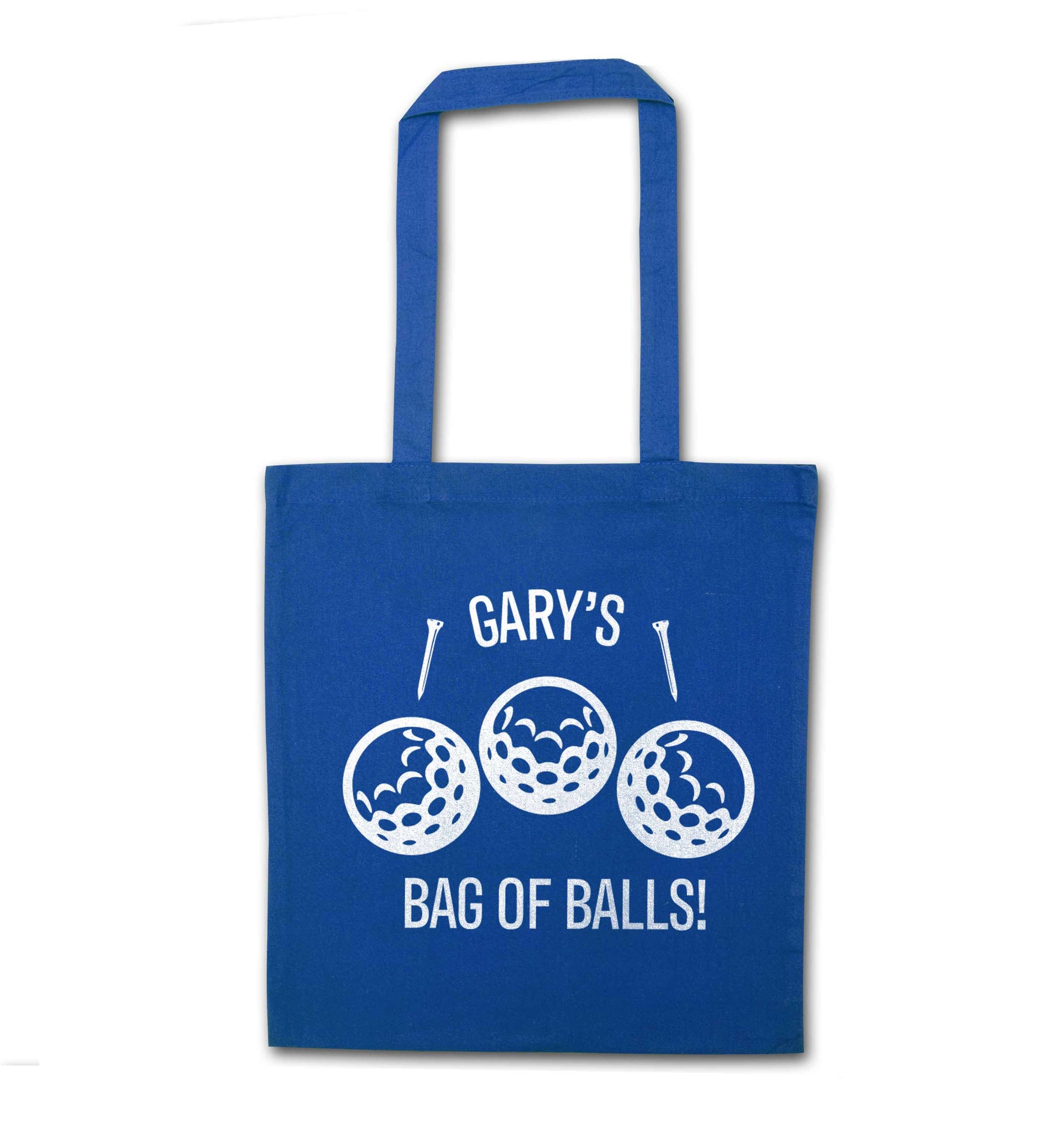 Personalised bag of golf balls blue tote bag