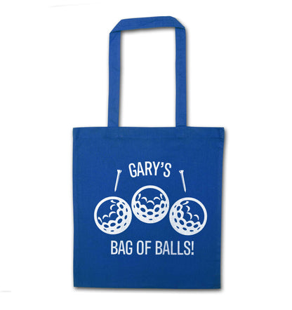 Personalised bag of golf balls blue tote bag