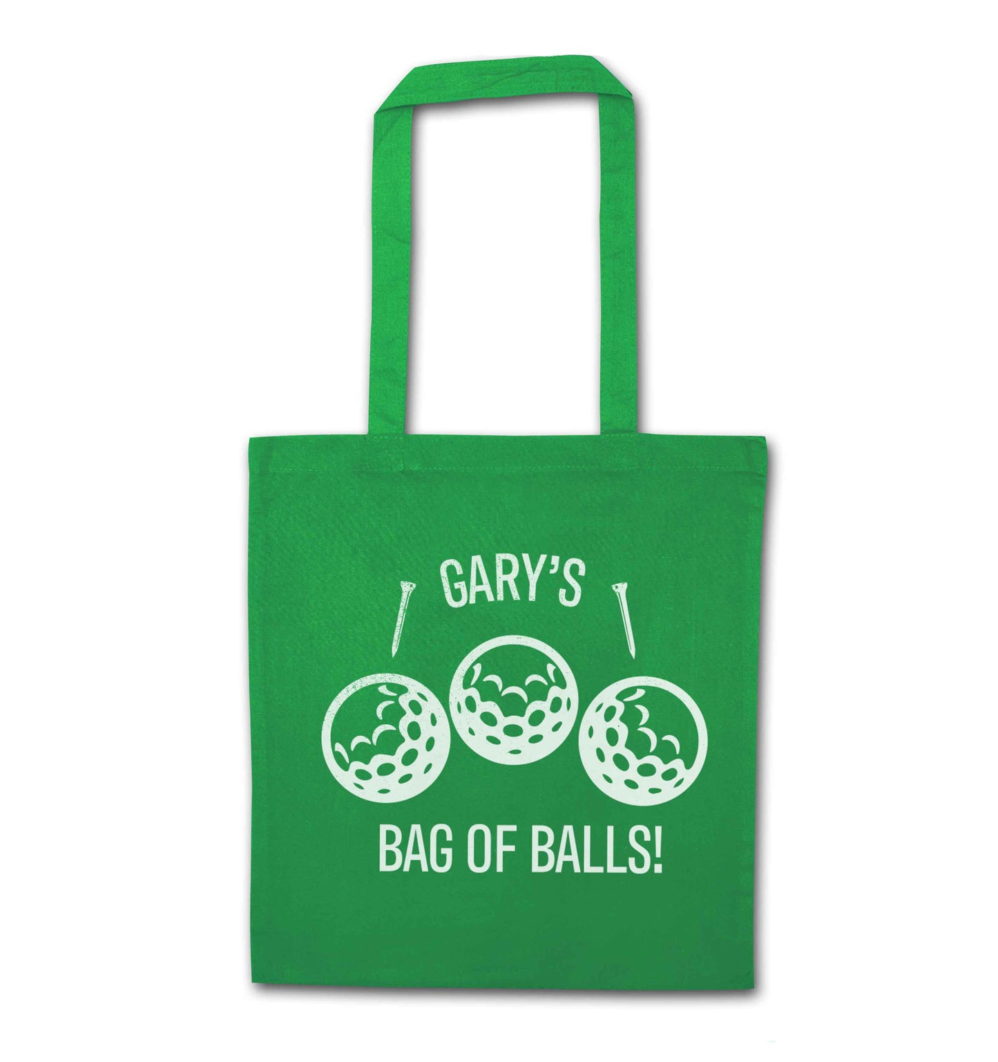 Personalised bag of golf balls green tote bag