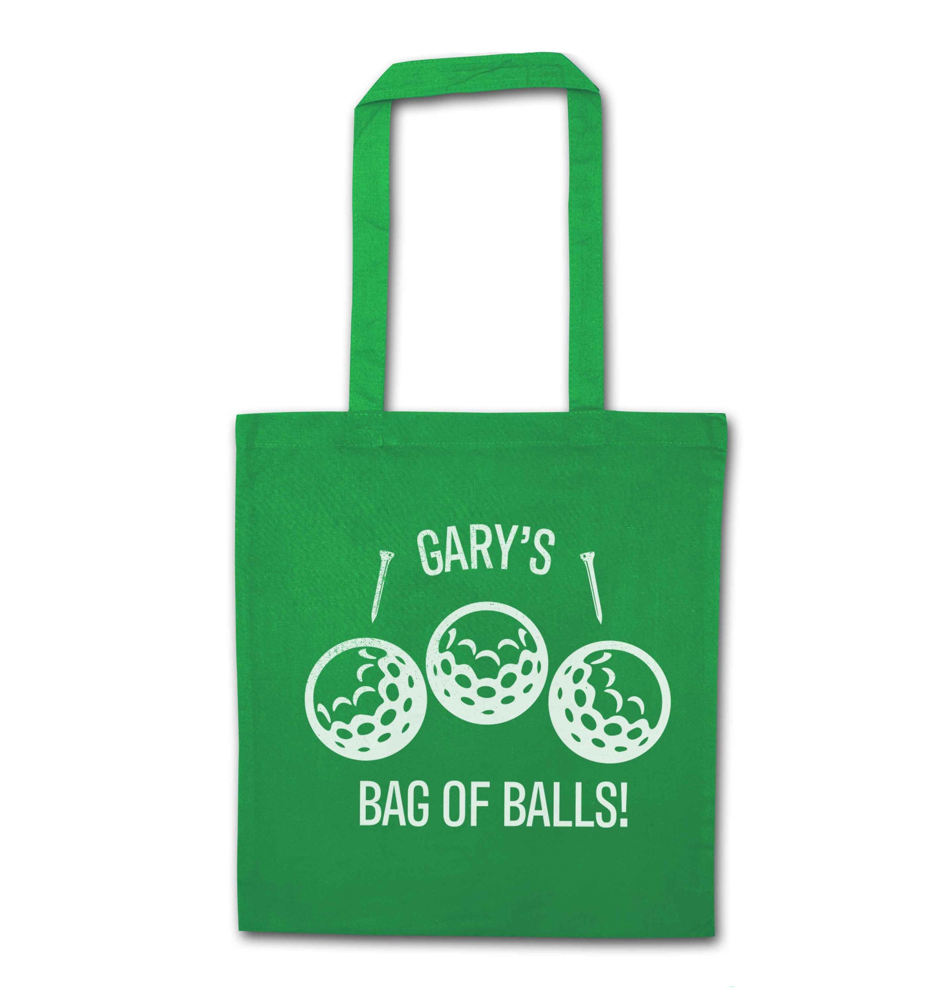 Personalised bag of golf balls green tote bag