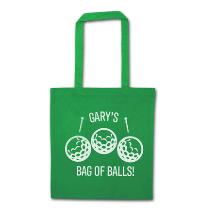 Personalised bag of golf balls green tote bag