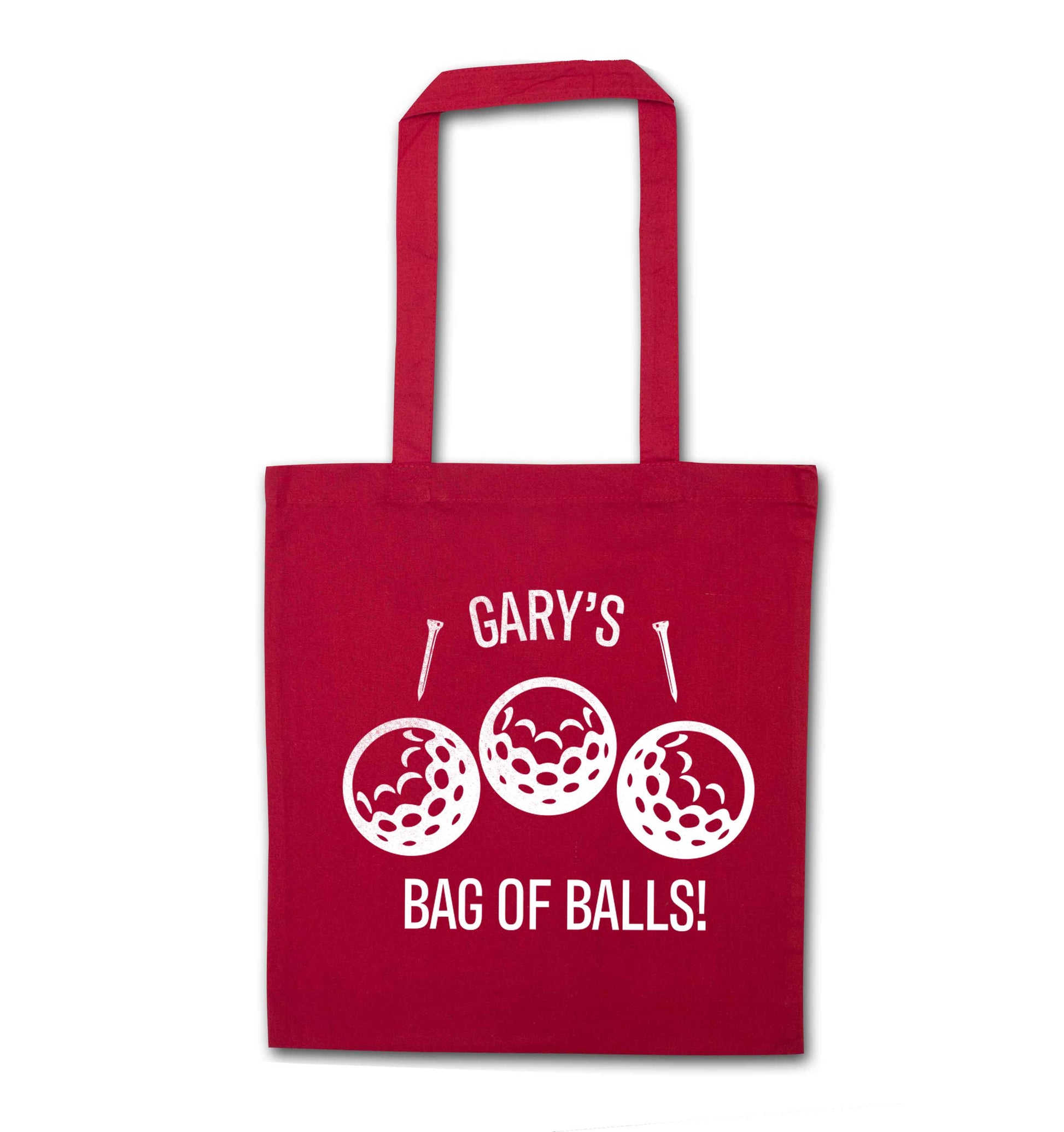 Personalised bag of golf balls red tote bag