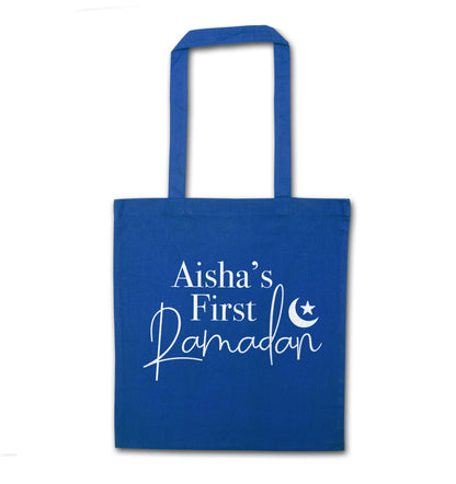 Personalised first Ramadan blue tote bag
