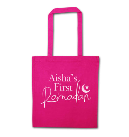 Personalised first Ramadan pink tote bag