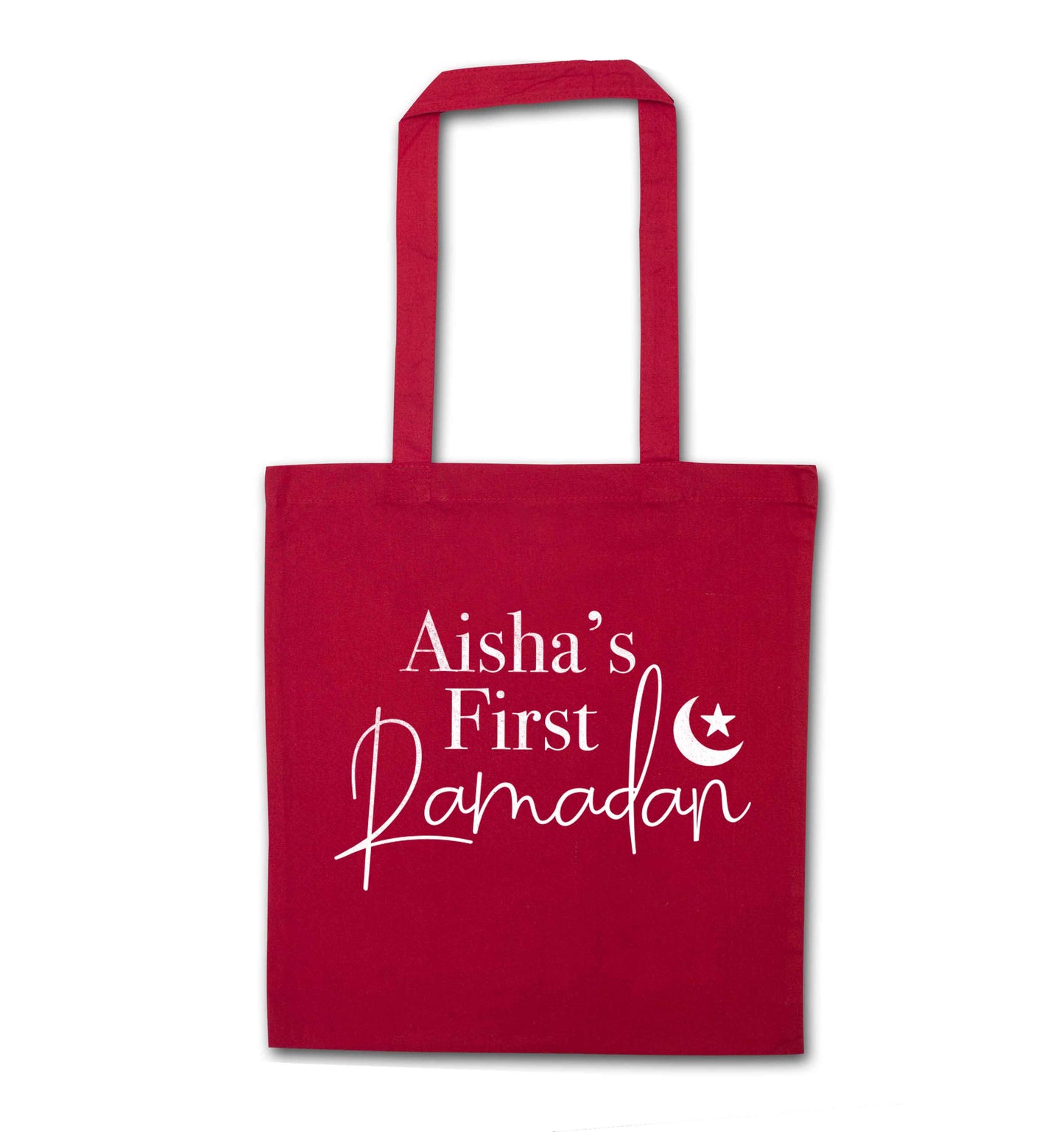 Personalised first Ramadan red tote bag