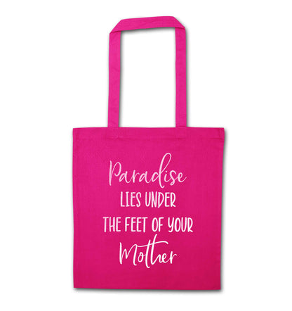 Paradise lies under the feet of your mother pink tote bag