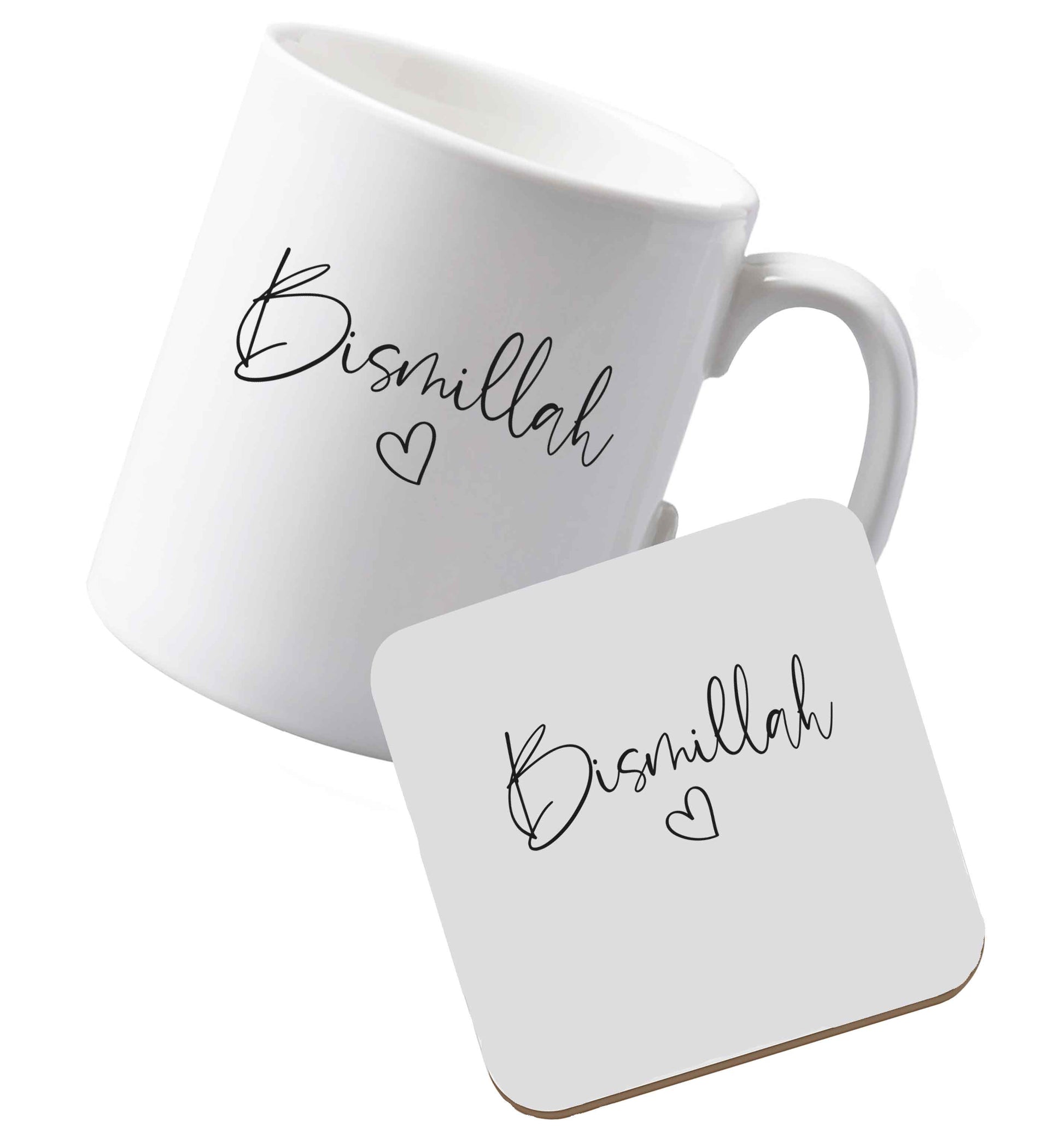 10 oz Ceramic mug and coaster Bismillah both sides