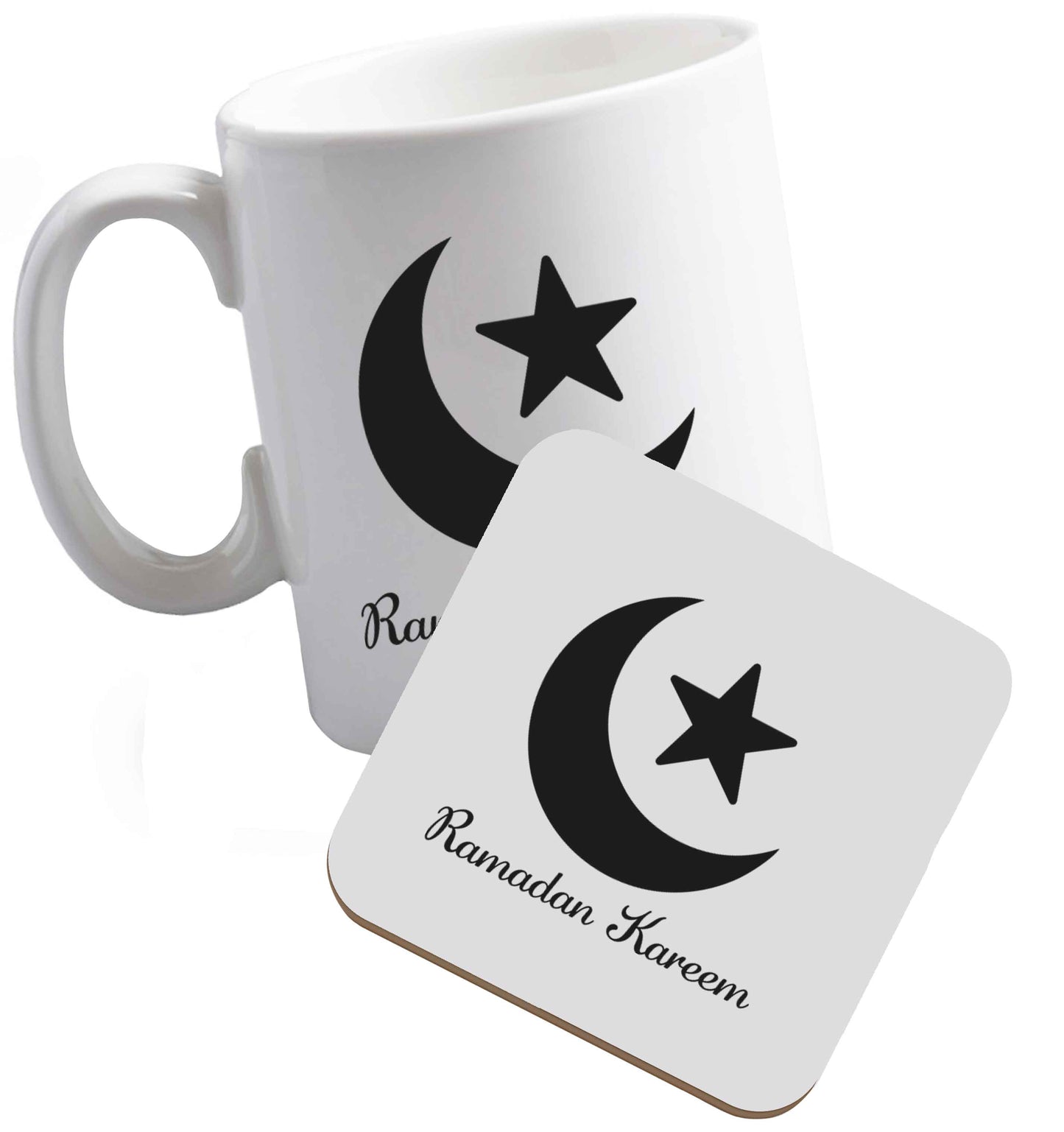 10 oz Ramadan kareem ceramic mug and coaster set right handed