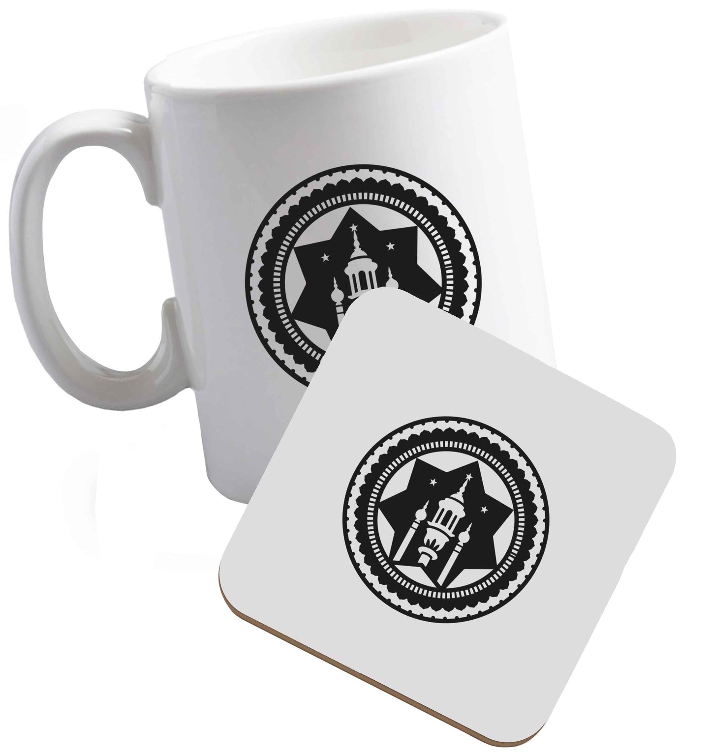 10 oz mosque ceramic mug and coaster set right handed
