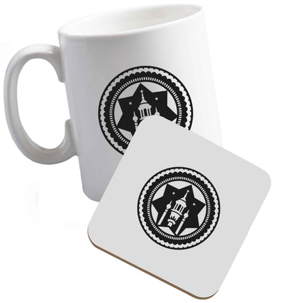 10 oz mosque ceramic mug and coaster set right handed
