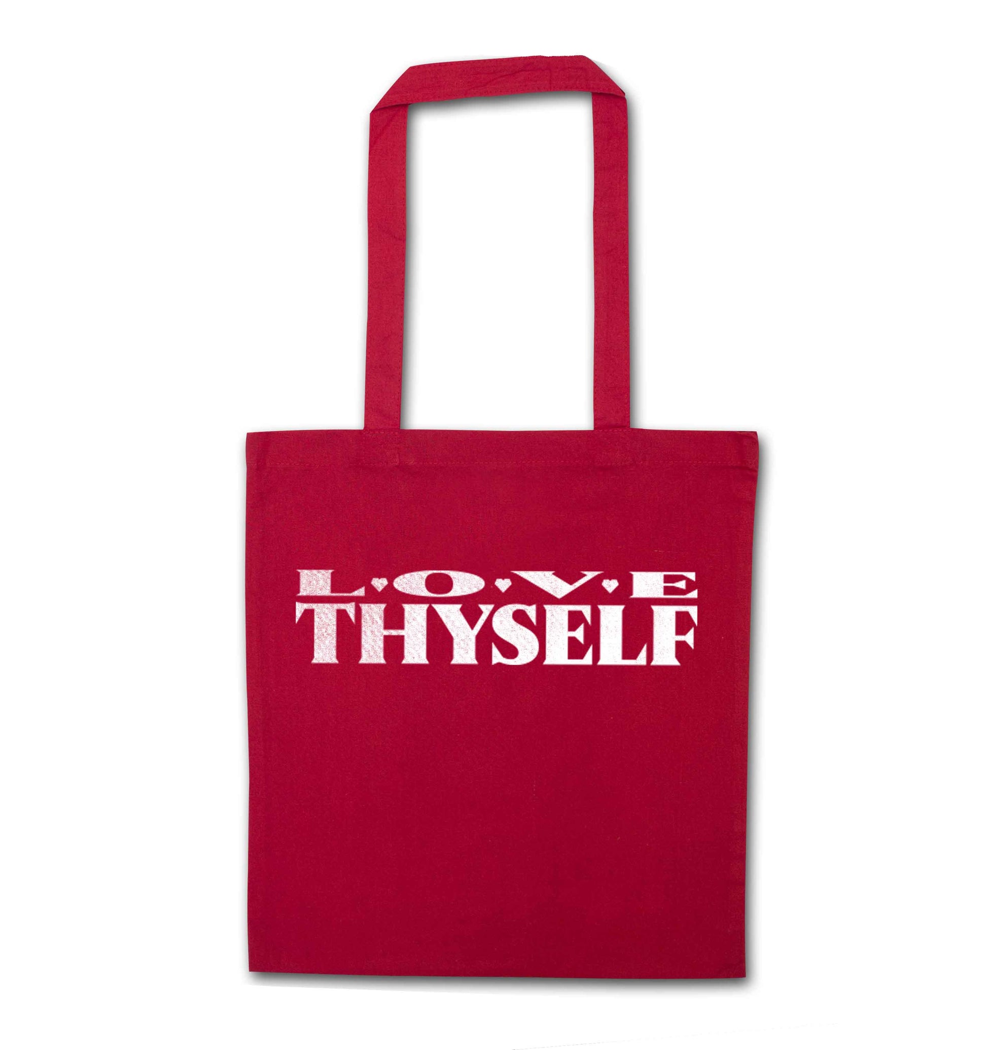 Love thyself red tote bag