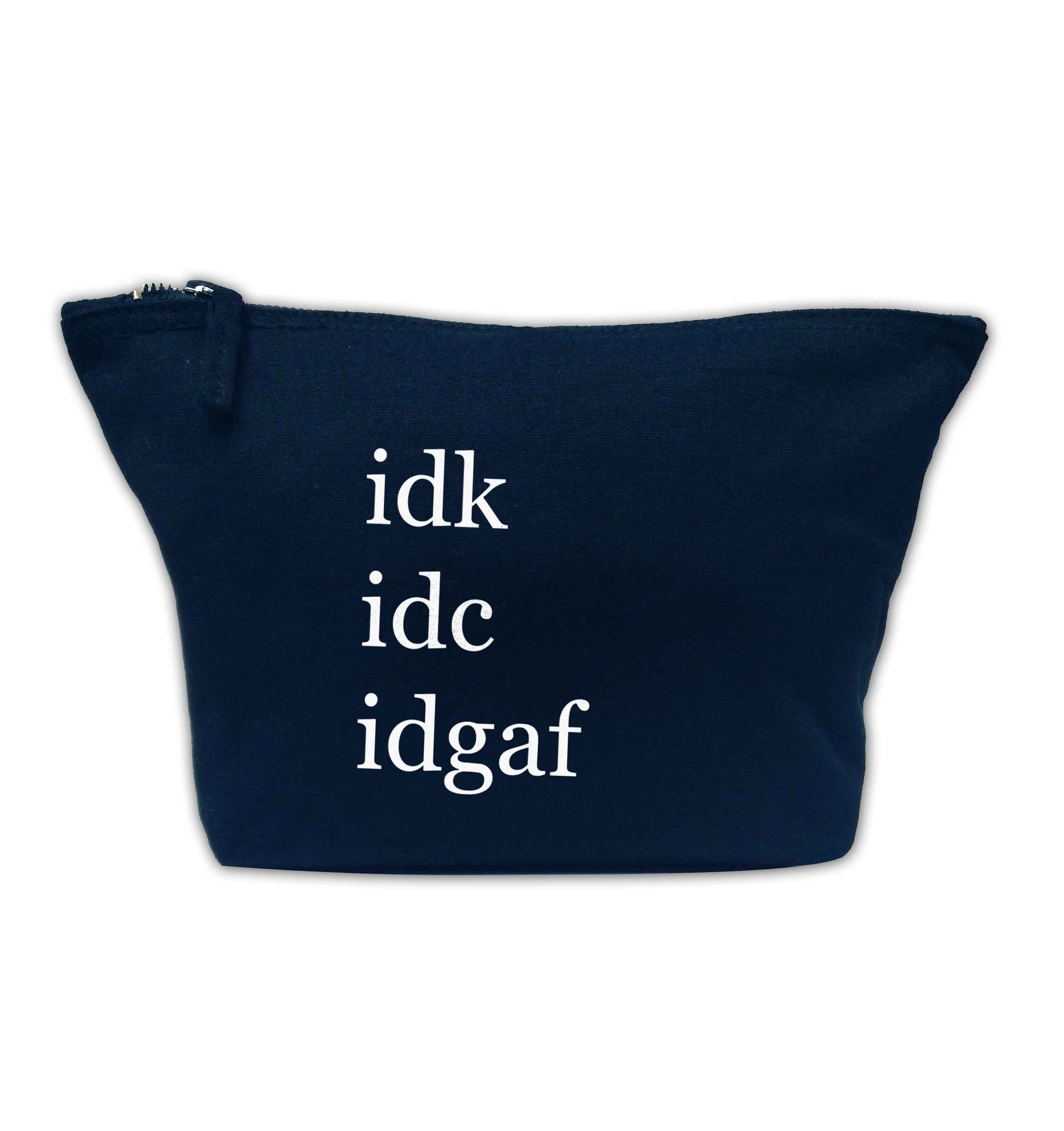 Idk Idc Idgaf navy makeup bag