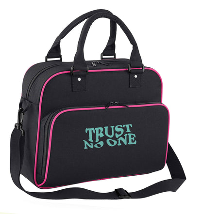 Trust no one children's dance bag black with pink detail