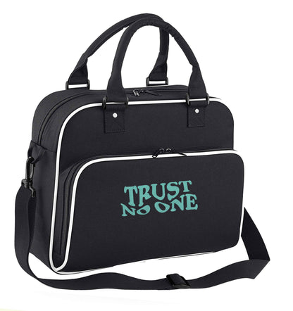 Trust no one children's dance bag black with white detail