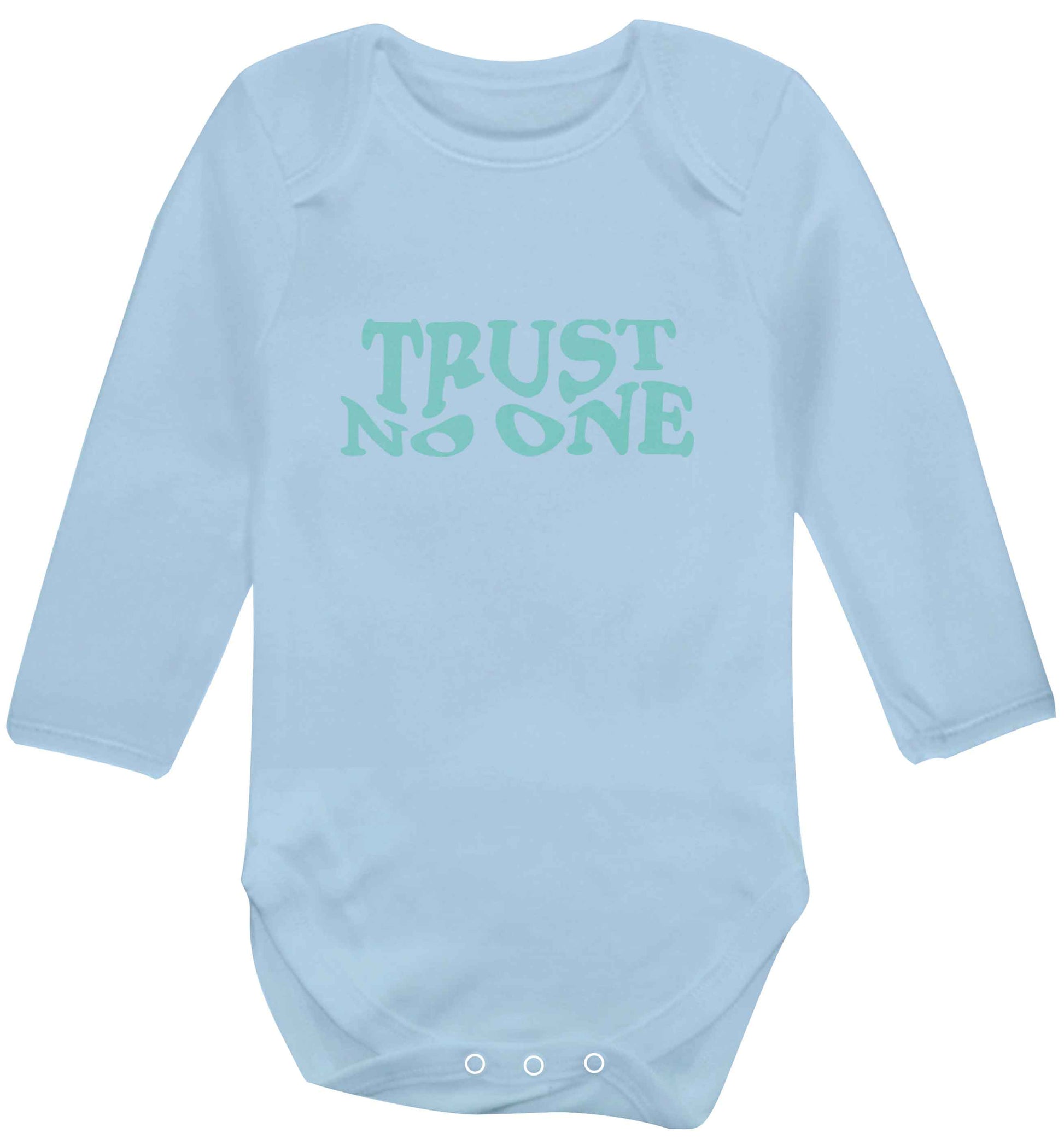 Trust no one baby vest long sleeved pale blue 6-12 months