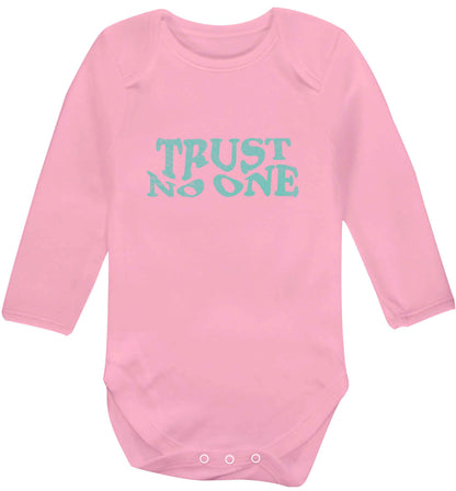 Trust no one baby vest long sleeved pale pink 6-12 months