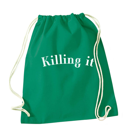 Killing it green drawstring bag