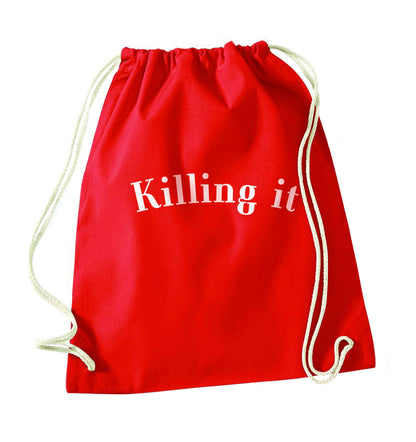 Killing it red drawstring bag 