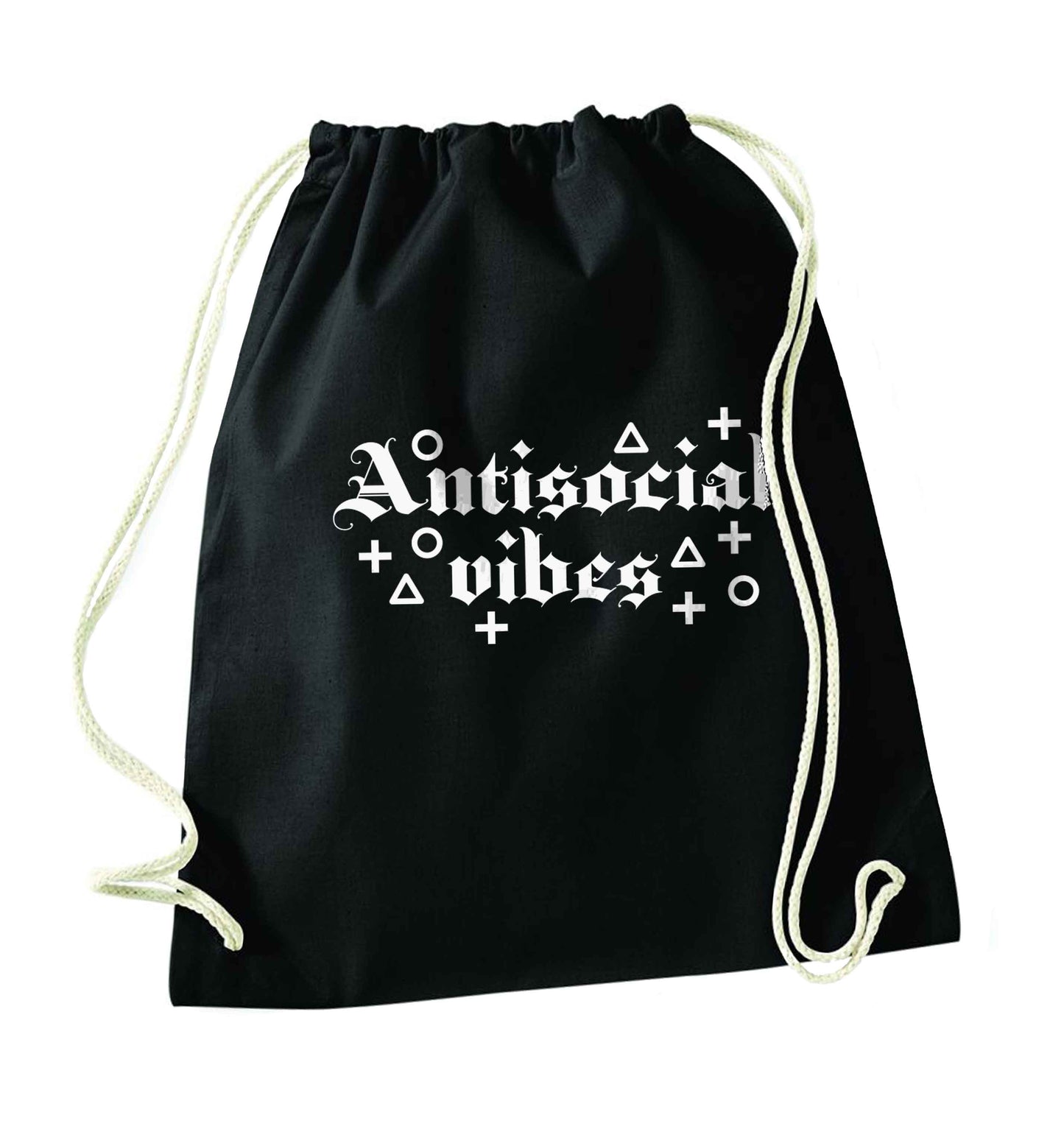 Antisocial vibes black drawstring bag