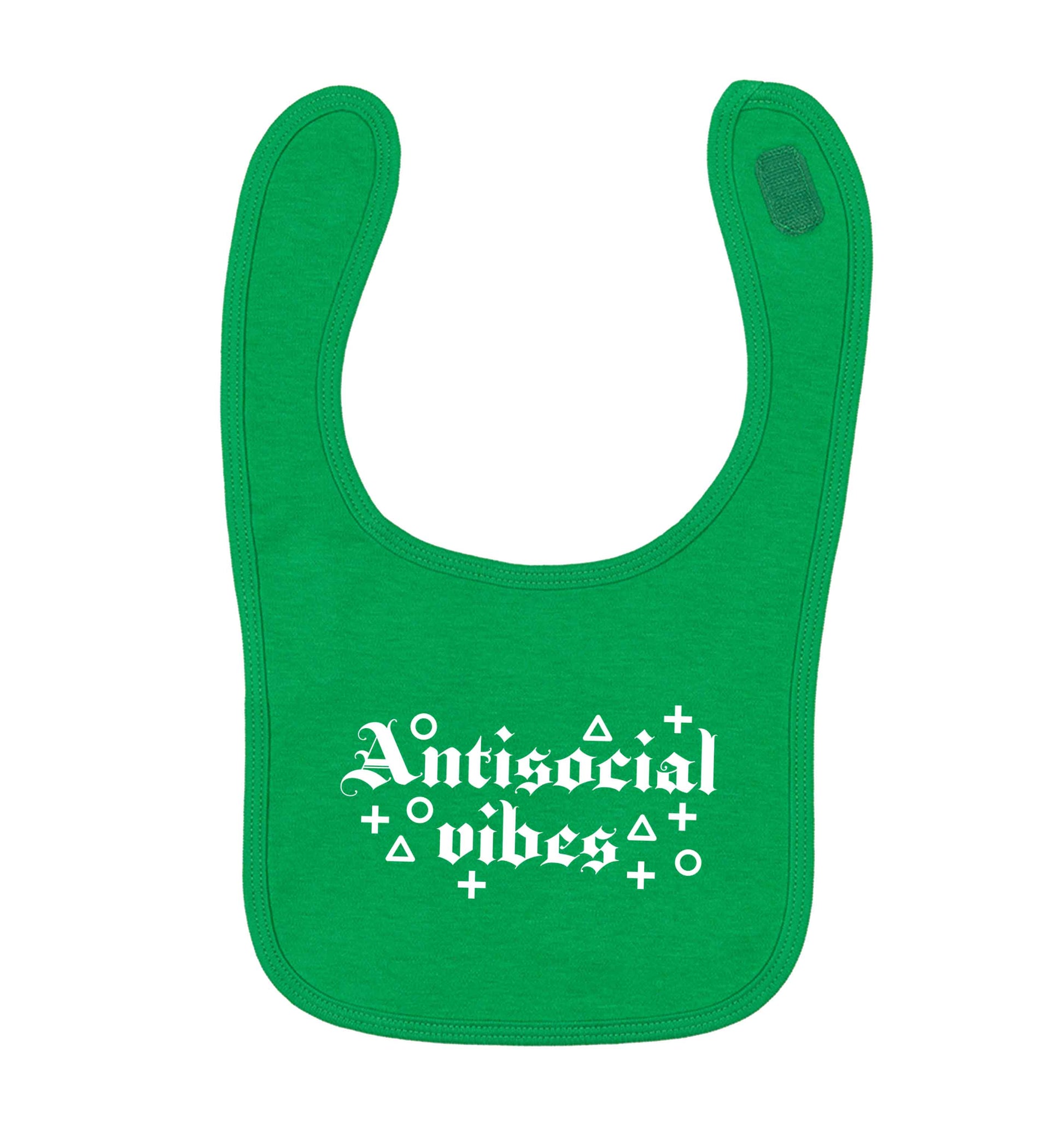 Antisocial vibes green baby bib