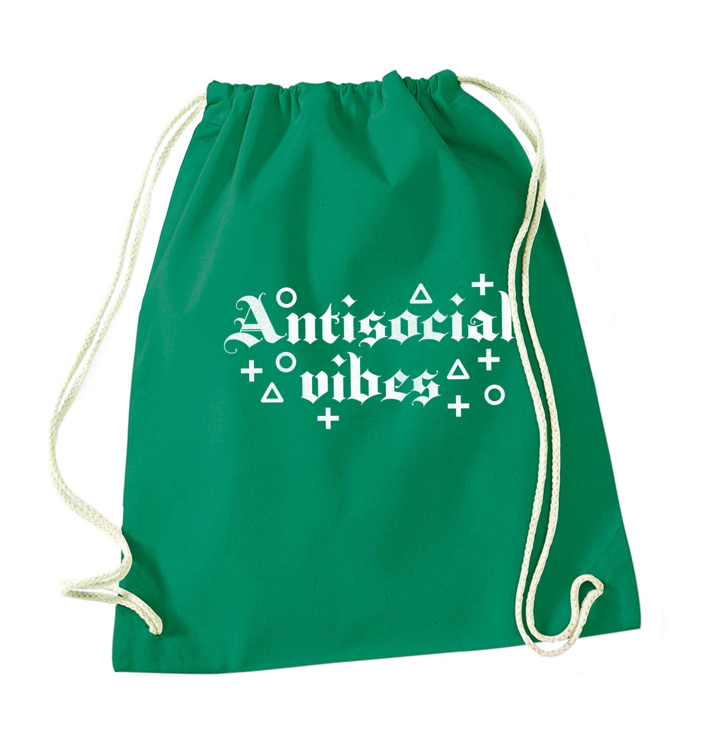 Antisocial vibes green drawstring bag