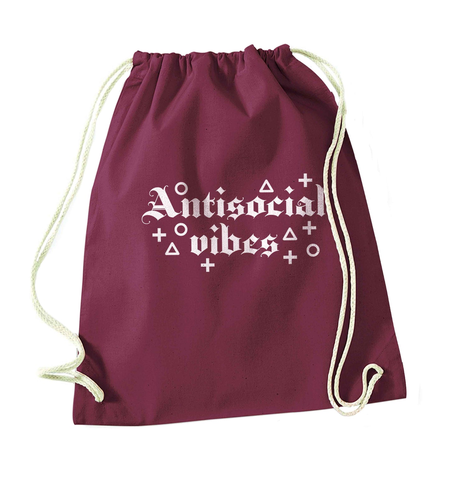 Antisocial vibes maroon drawstring bag