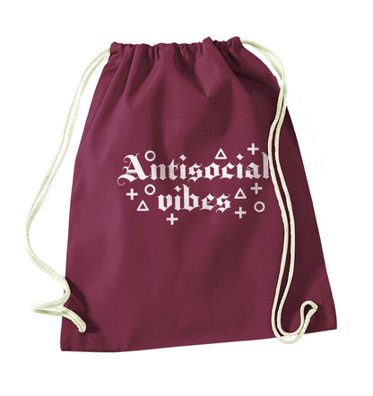 Antisocial vibes maroon drawstring bag