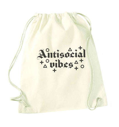 Antisocial vibes natural drawstring bag