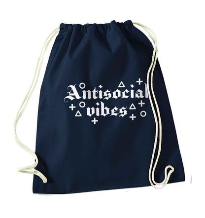 Antisocial vibes navy drawstring bag