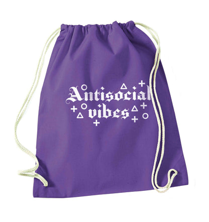Antisocial vibes purple drawstring bag