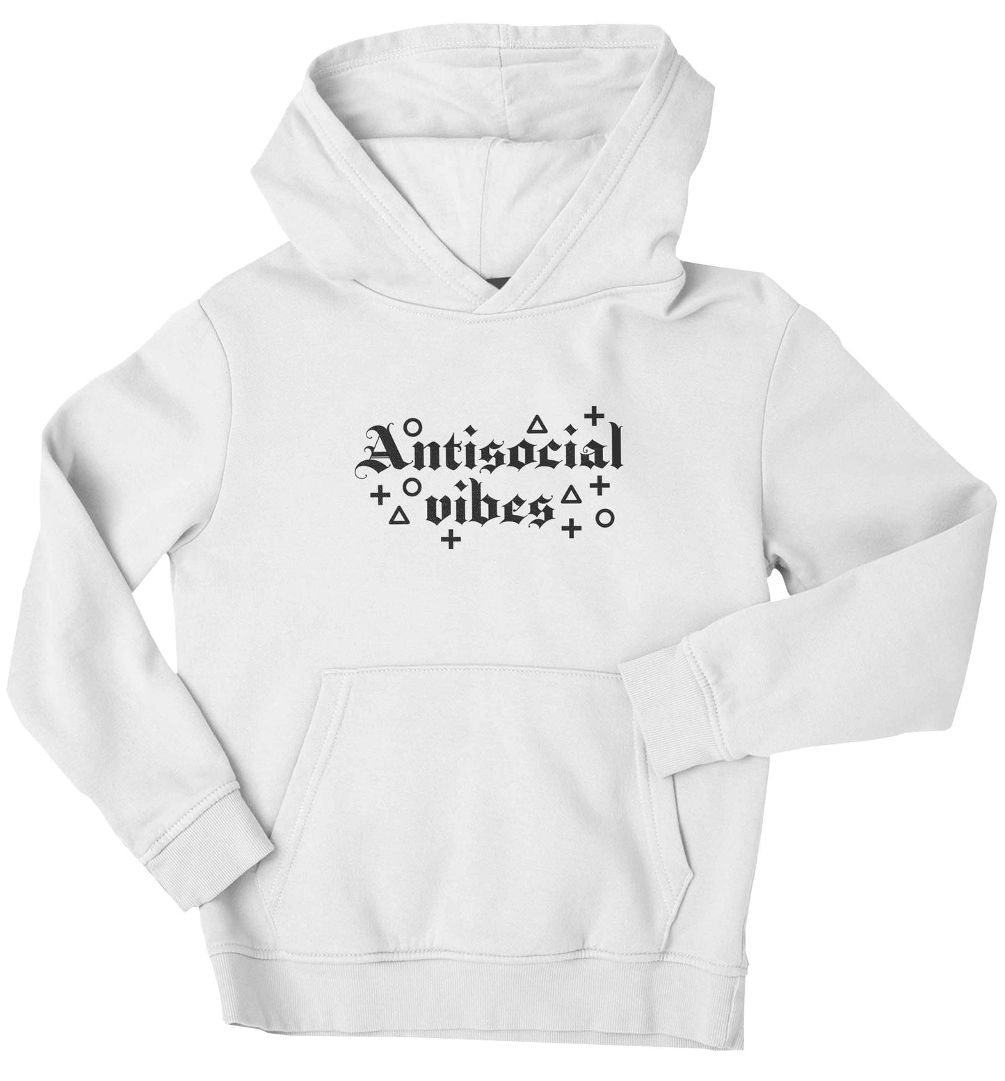 Antisocial vibes children's white hoodie 12-13 Years