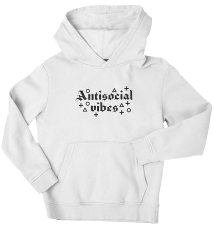 Antisocial vibes children's white hoodie 12-13 Years