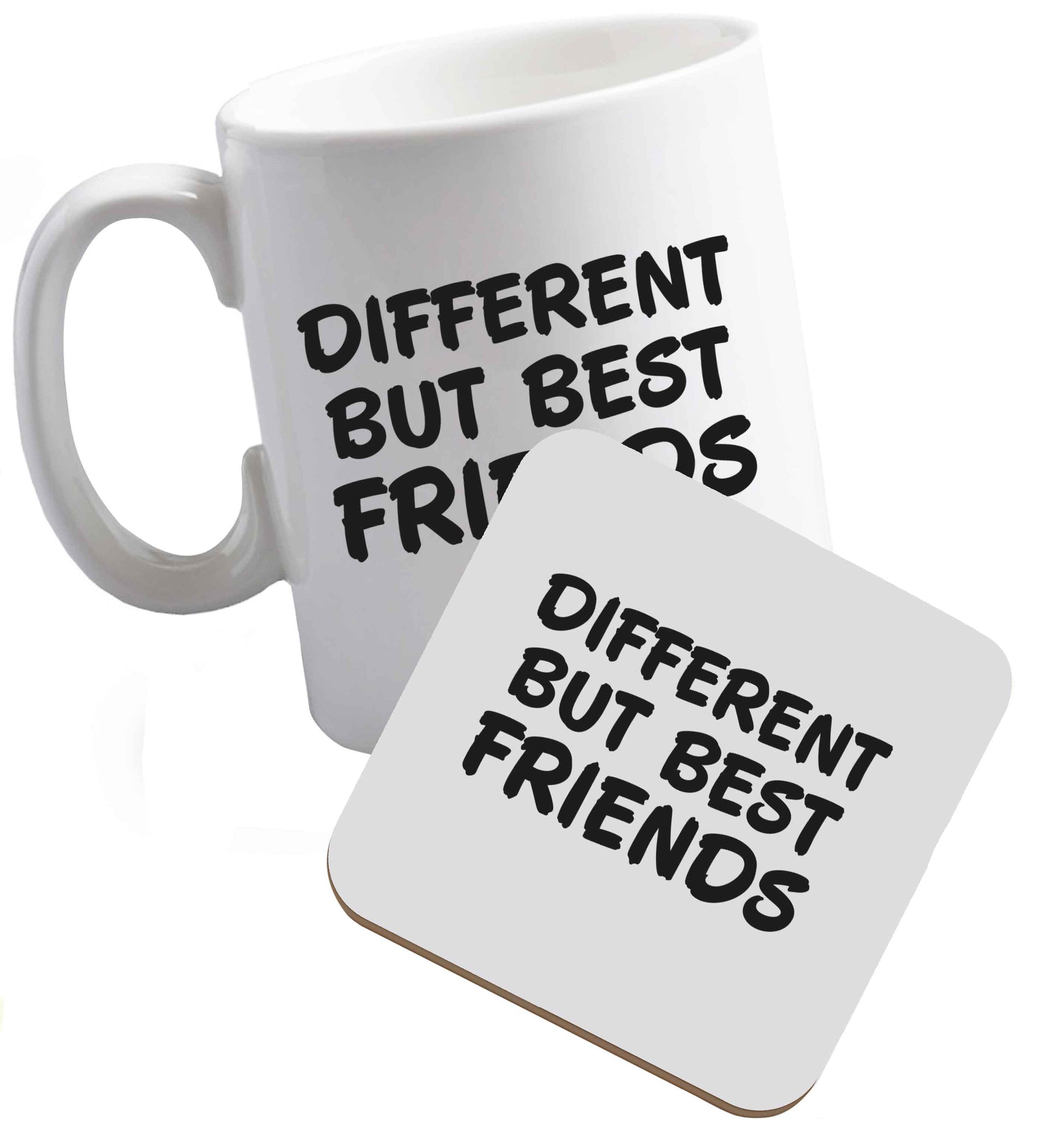 10 oz Different but best friends ceramic mug and coaster set right handed