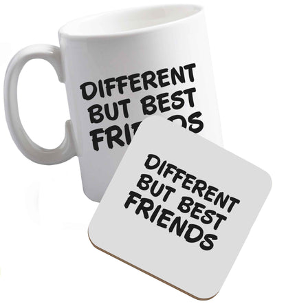 10 oz Different but best friends ceramic mug and coaster set right handed
