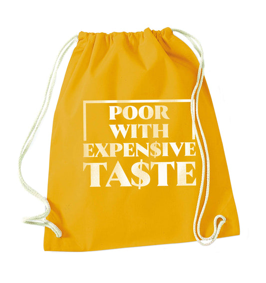 Poor with expensive taste mustard drawstring bag